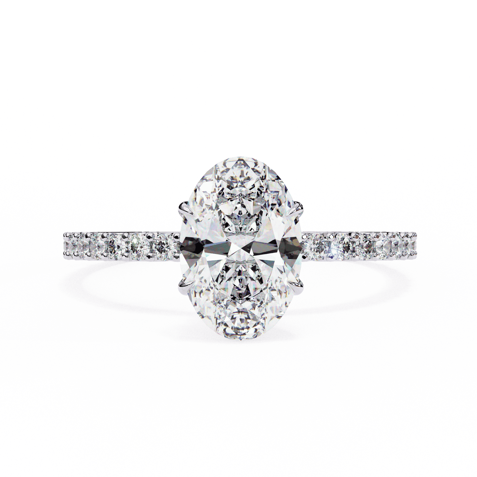 Oval-Cut Diamond Engagement Ring with Pave Band